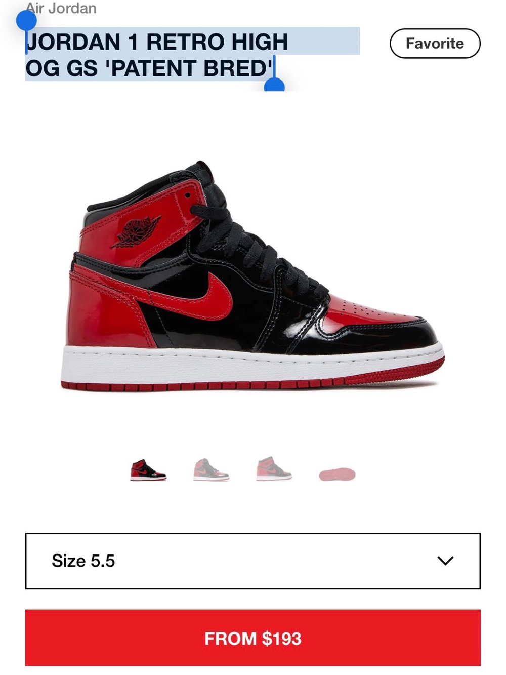 Jordan 1 retro high OG patent bred 5.5Y